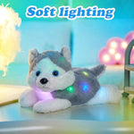 13'' Gray Light Up Husky Stuffed Animal Dog Soft Plush Night Light Puppy Toy Hugging Pillow Companion Holiday Christmas Birthday Present For Kids Boys Girls Toddlers