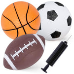 3-Pack Sports Balls, 5-Inch Soccer Ball, Basketball & 7 Inches Footballs For Toddlers Adult, Party Favors For Kids Christmas Stocking Stuffers, Xmas Gifts Goodie Bag Fillers, With Air Pump