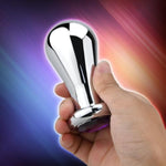 Bulb-Shaped Metal Anal Plug with Purple Gemstones for Prostate Massage and Anal Stretching