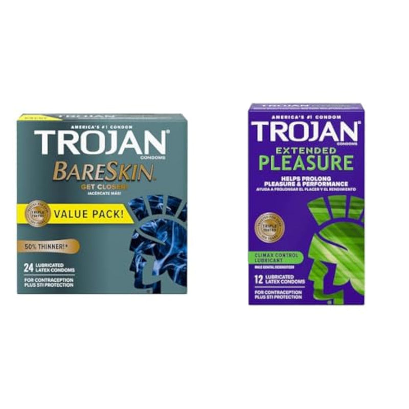 Trojan Bareskin Thin Premium Lubricated Condoms - 24 Count & Extended Pleasure Climax Control Extended Pleasure Condoms, 12 Count