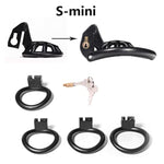 Super Small Penis Ring Sissy Chastity Cage,Locked In Male Chastity Device With 4 Base Ring (S-Mini, Black)