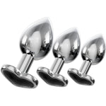 Jewelled Butt Plugs By Stainless Smooth Metal Anal Plug Adult Sex Toys Velvet Bags 3 Size Pack (Heart Black)