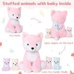 Pink Fox Stuffed Animal Set, Soft 19 Inch Mommy Stuffed Fox Plush Toys Mommy With Baby Inside, Gift For Women, Girls, Kids On Mother'S Day, Birthday, Christmas