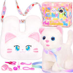 Interactive Cat Toys For Kids With Crossbody Bags, Stuffed Cat Plush With Leash Walking Meow Pretend Play Kitty Robot Pet Toy, Electronic Realistic Cute Stuff For Girls Plushies Toddler Toys