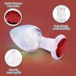 Crystal Glass Anal Plug With Luxury Jewelry Butt Plug Fetish Anus Stimulation Unisex Adult Anal Sex Toy (Red, L)