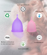 Menstrual Cups with Collapsible Storage Cup, Leak-Proof Design with Medical Grade Silicone Period Cups Reusable, Tampon and Pad Alternative,for Light Flow and Heavy Flow Large+Small
