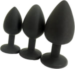 3PCS Silicone Jeweled Anal Plug Set, Starter Kit for Men & Women (Black)