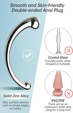 Dual-Ended Metal Dildo Wand for G-Spot & Anal Massage, Curved Design for Couples
