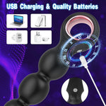 Vibrating Anal Beads with Pull Ring, Dual Motor Silicone Plug with 10 Modes