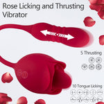3-in-1 Rose Vibrator with Thrusting, Licking & G-Spot Stimulation for Women & Couples