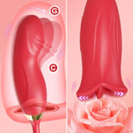 4-in-1 Rose G-Spot Vibrator for Women, 10 Tongue Licking & Finger Vibrations