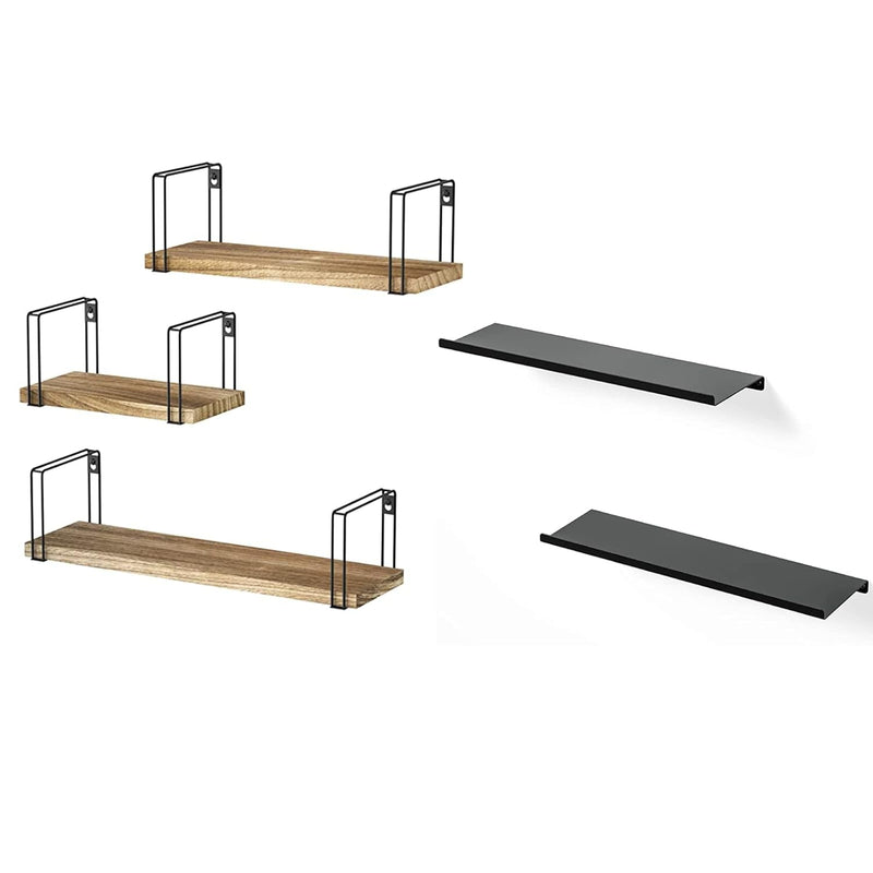 Rustic Floating Shelves And Metal Ledge Wall Shelves Set Of 2 (Contains 2 Item