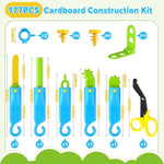 Cardboard Construction Kit For Kids, 173Pcs Cardboard Tools Building Set For Family Team Diy Activities, Creative Stem Educational Toys