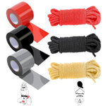 Bdsm Bondage Restraint Bundle Set, Sex Toys Sexual Restraint Tape Binding Rope Reusable Pull Up Bondage - Comes With Pvc Static Tape 82Ft (3 Rolls) And Soft Silk Cotton Rope 32.8Ft (3-Piece Set)