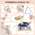 Montessori Toys For 1 2 3 Year Old - Wooden Toys Baby Musical Instruments, Neutral Colors Percussion Instruments Set With Modern Boho Xylophone For Toddlers 3+ Music Education