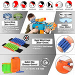 2Pack Kids Tactical Vest Kit For Nerf Guns N-Strike Elite Series For Boys Girls, With 60 Refill Darts, Dart Pouch, Tactical Mask, Reload Clips, Protective Glasses (Blue+Green)