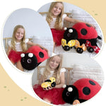 4Pcs Ladybug Stuffed Animal,Kawai Mother Ladybird Plush Toys Pillow With 3 Small Baby Lady Beetle Plushie Gift For Insect Lover,Decorations,Party Favor,Baby Shower,Glow-In-Dark Design
