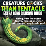 Titan Tentacle Extra Long Silicone Dildo For Men, Women, & Couples. Extra Long Fantasy Dildo With Suction Cup Base. Harness Compatible & Premium Silicone. 1 Piece, Green & Yellow.