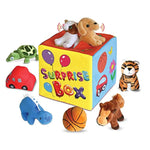 Surprise Mystery Box With 8 Premium Plush Toys - Soft Sensory Playset With Press To Hear Sounds, Various Plush, Stuffed Animals, Vehicles, Balls For Babies & Toddlers