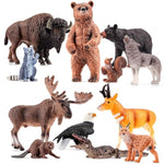 12Pcs Large North American Animal Figurines, Realistic Safari Woodland Jungle Animals Figures Toys Includes Crocodile,Wolf,Bear,Deer Cake Toppers Birthday Gift Party Favors Toys For Toddlers