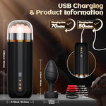 Male Masturbator Sex Toys for Men, Realistic Pocket Pussy Penis Pump with 10 Vibration & 10 Suction Modes, Adult Male Sex Toy Set Includes 1 Fleshlight & 1 Vibrating Anal Plug and 6 Cock Ring