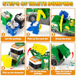 Large Garbage Truck Toy Set For Boys Ages 3 4 5 6 7 8, Kids Trash Truck With Sound, Light, Dumpster, Trash Bins And Learning Cards, Friction Powered Garbage Trucks Christmas Birthday Gifts For Toddler