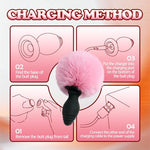 Silicone Bunny Tail Plug with Remote Control Vibrating Furry Pink Anal Tail