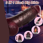 Thrusting Huge Thick Dildo Vibrator 2.5'' Diameter,Realistic Silicone Big Penis Women Sex Toys With Suction Cup,Remote Control Heated Anal G Spot Black Dildo With 3 Quick Telescopic&10 Vibration Modes