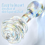 Glass Anal Plug Colorful Butt Plug Prostate Massager With Rose Round Base, Long Neck And Gradual Head Fetish Bum Plug Anal Dilator Masturbation Sex Toy For Men Women 5.35 X 1.37 Inch