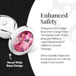 Jewel Butt Plug Beginner 4 Piece Set - Extra Small, Small, Medium, Large - Wide Base Prevents Slippage - Metal Anal Sex Adult Toy For Men & Women - Silver & Pink - Circle Shaped Charm