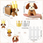 36Pcs Adopt A Puppy Party Favors Mini Stuffed Animals Plush Toy Set Includes 10Pcs Mini Plush Dogs, Birthday Hats, Kraft Paper Boxes, White Plastic Fence For Adopt A Dog Party