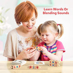 Wooden Reading Blocks Short Vowel Rods Spelling Games, Flash Cards Turning Rotating Letter Puzzle For Kids, Site Words Montessori Spinning Alphabet Learning Toy For Preschool Boys Girls