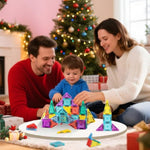 Mini Magnetic Tiles, 49Pcs Portable Travel Magnetic Building Blocks With Iron Box Stem Educational Building Set Construction Toys For Kids Ages 3-8 Boys Girls Toddlers Birthdays Gifts