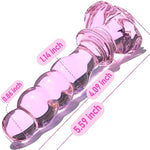 Glass Anal Beads Butt Plug Prostate Massager With Long Neck, Rose Round Base And 4 Gradual Beads Fetish Bum Plug Anal Dilator Masturbation Sex Toy For Women Men, 5.59 X 1.14 Inch Pink
