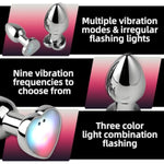 Vibrating Anal Plug Vibrator Butt Plug For Women Men Hearted Light Up Prostate Massager With Remote Control Stainless Steel Electric Sex Toys (M)