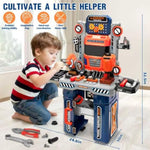 65 Pcs Kids Tool Set, 2-In-1 Kids Tool Box & Bench, Toddler Tool Set With Electric Drill And Power Miter Saw, Workbench For Boys Age 3 4 5 6 7 8 Year Old