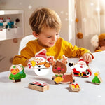 Wooden Snap Together Button Building Blocks For Kids 3-8, Easter And Animals 3D Puzzle Toys, Montessori Educational Stem Fine Motor Skills Learning Toys (Christmas Friends)