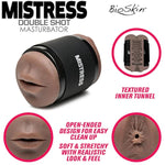 Mistress Double Shot Ass & Mouth Stroker For Men & Couples. Textured Inner Tunnel Soft & Easy-To-Clean Mouth & Ass Male Stroker, 3 Piece Set, Dark.