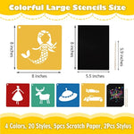 20 Piece Kids Stencil Set for Painting with 5 Scratch Paper Sheets