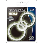 Blush Men Performance Vs4 Penis Ring - Glow In The Dark Puria Silicone Cock Ring - Stretchy & Tough Erection Enhancing C-Rings - Various Widths - Pack Of 3 Sizes Male Sexual Stimulation Device - White