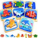 Wooden Puzzles For Toddlers 2-4, Sea Animals Puzzles For Toddlers 1-3, Wood Puzzles Educational Montessori Toys Gifts For 1 2 3 Year Old, Baby Kids Learning Toy