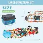 100Pcs Wooden Train Set For 3 Year Old Boys, Double-Side Train Set Tracks With Bridge Train Station & Storage Box, Fits Brio, Thomas, Melissa And Doug, Kids Gift Toys For Boy 3-7 (100Pcs)