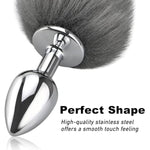 Tail Plug Anal Butt Plug, Butt Plug Faux Fur Tail Anal Sex Toys Buttplug Wolf Tail Toys Stainless Steel But Plug Butt Toys Sex Toys For Women Cosplay Adult Sex Toys For Women Men Couple (Grey)