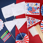 30pcs 4th of July Coloring Flags Kit with 24 Paint Pens for Independence Day Crafts
