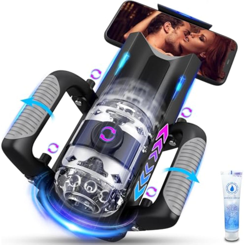 Sex Toy For Men Male Masturbator - Sex Toys Pocket Pussy With 12Cm Thrusting Distance?Male Sex Toys Penis Pump Male Stroker Hands Free Masturbators With Phone Stand & Foldable Handle, Blowjob Machine