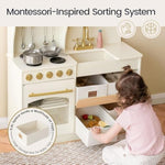 Play Kitchen For Kids With Enhanced Storage – Modern Toddler Kitchen Playset With Stove, Sink & Accessories, Organized Wooden Toy Kitchen, Ideal For Toddlers