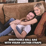 Eves Fetish Dreams Ball Gag, Breathable Gag With Adjustable Vegan Leather Straps, Soft Padded Diamond Stitched Design, Secure Buckle Closure, Bdsm Bondage Accessory For Couples Play