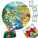 Jumbo 70 Piece Round Floor Puzzles For Kids Ages 3-5, 6-8, Large Jigsaw Puzzle With Educational Flash Cards And 3D Figures | Educational Gift (Animal Safari)