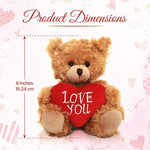 Plush Stuffed Animal Mocha Heart Bear – Love You Bears- Toy For Kids & Adults Valentine'S Day - Embroidered Heart Pillow (6 Inch, Brown Love You)