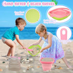 Beach Toys, Sand Toys With Collapsible Bucket, Sand Sifter, Beach Mesh Shovel, Shark Tooth Sifter And Mesh Bag For Shell Collecting, Sand Dipper Beach Scoop Toys For Kids Boys And Girls